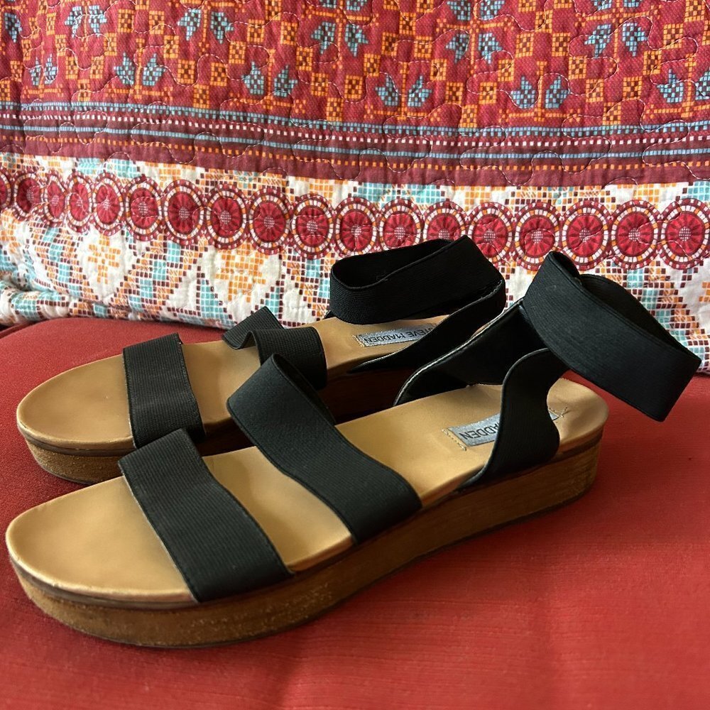 Steveβ Madden Y2K Platform Sandals Womens 8.5 Black Straps Minimalist Leather